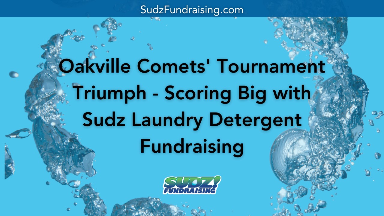 Oakville Comets celebrating their fundraising success for youth soccer tournament with Sudz laundry detergent.