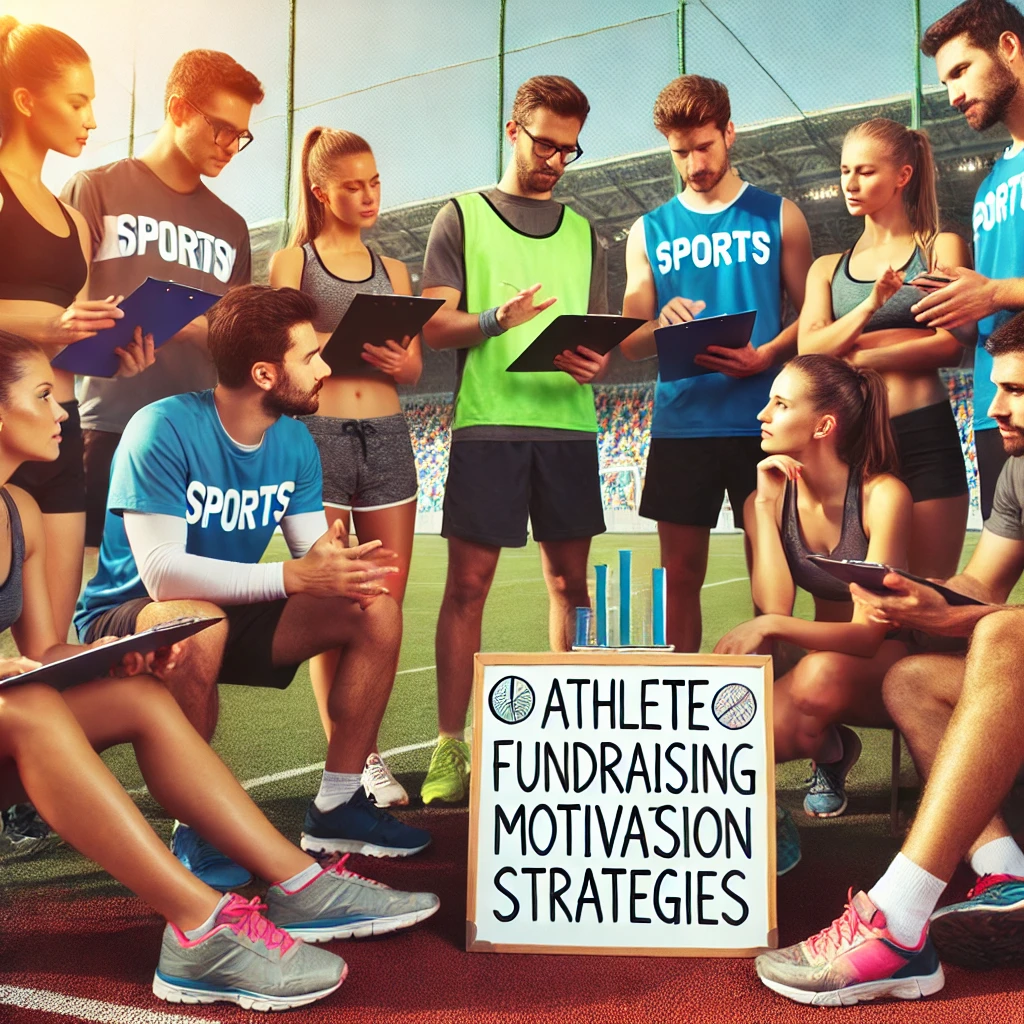 A sports team brainstorming effective athlete fundraising motivation strategies.