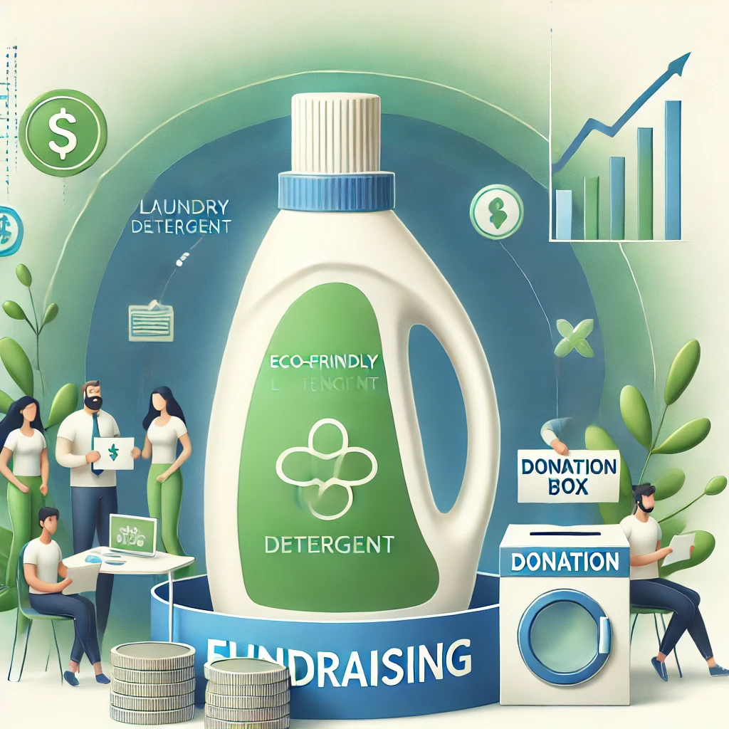 Illustration of a laundry detergent bottle representing a fundraising strategy for non-profits.